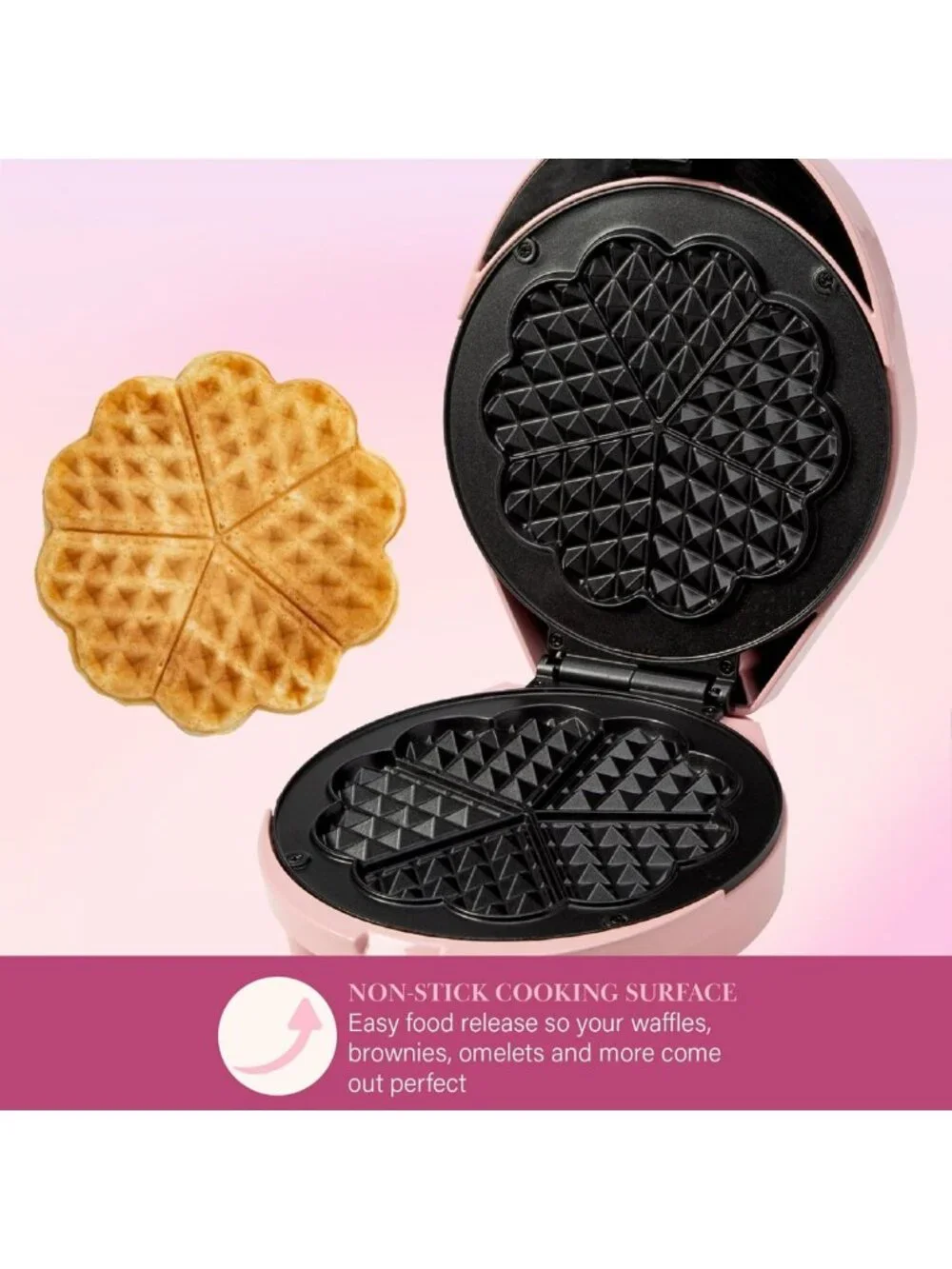 Mini Heart Waffle Maker - Makes 5 Cute Heart-Shaped Waffles, Nonstick, Easy